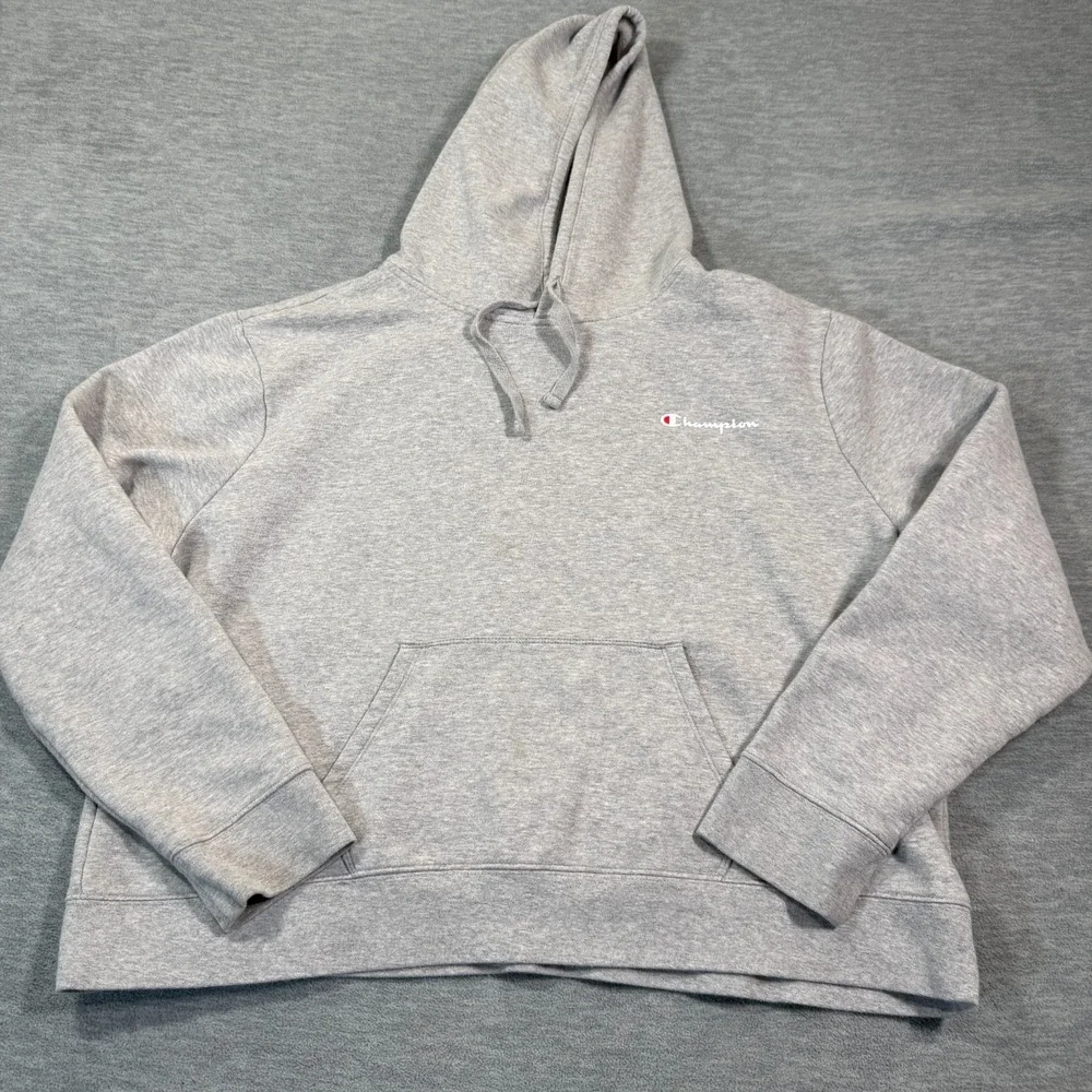 Champion Hoodie Women XXL Gray Crop Pullover‎ Fleece Logo Sweatshirt Authentic